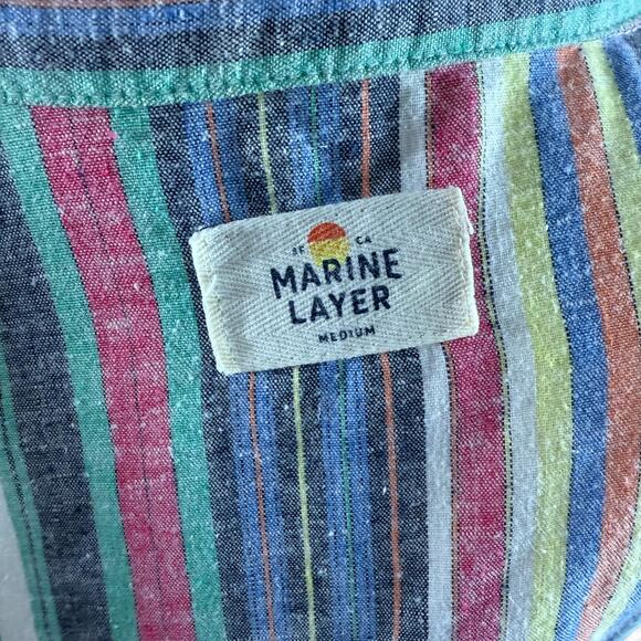 Marine Layer Camp Shirt M - Rainbow Stripe Button Down Normcore Retro Skater Fit - Picture 7 of 11